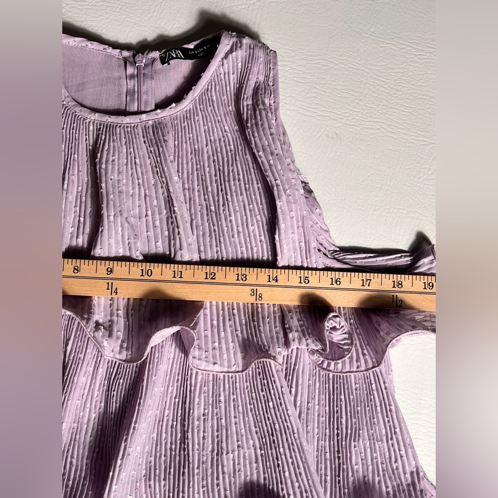 Zara Lavender Purple Textured Layered Ruffle Dress Small - Picture 5 of 9